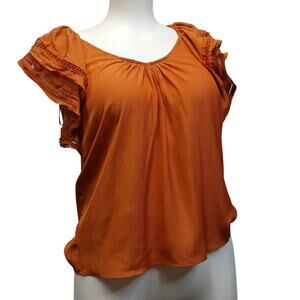 Philosophy Republic Womens Extra Small Orange Scoop Neck Ruffle Lace Blouse